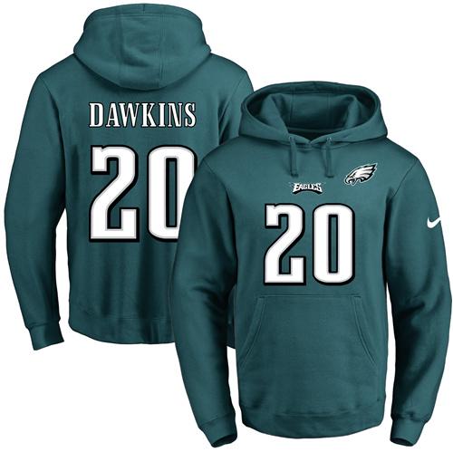 Nike Eagles #20 Brian Dawkins Midnight Green Name & Number Pullover NFL Hoodie - Click Image to Close